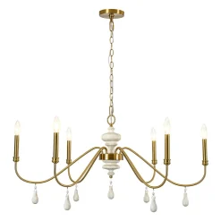 French Country White Wood Brass Iron Candle Chandelier