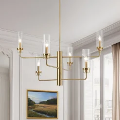 French Cylinder Ribbed Glass Round Tiered Candle Chandelier