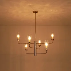 French Cylinder Ribbed Glass Round Tiered Candle Chandelier