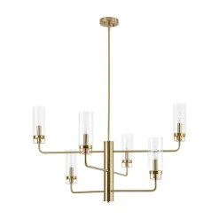 French Cylinder Ribbed Glass Round Tiered Candle Chandelier