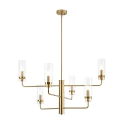 French Cylinder Ribbed Glass Round Tiered Candle Chandelier