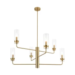 French Cylinder Ribbed Glass Round Tiered Candle Chandelier