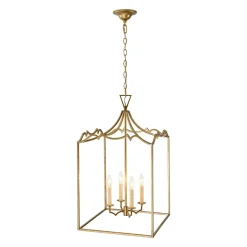 French Distressed Gold Candle Square Lantern Chandelier