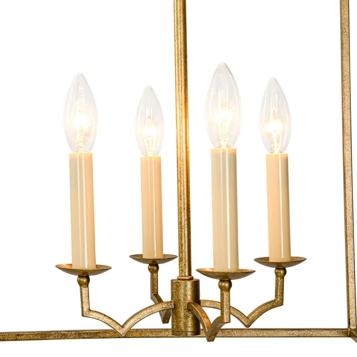 French Distressed Gold Candle Square Lantern Chandelier