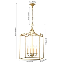 French Distressed Gold Candle Square Lantern Chandelier