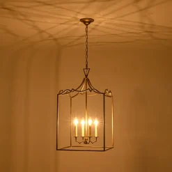 French Distressed Gold Candle Square Lantern Chandelier