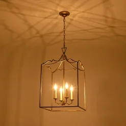 French Distressed Gold Candle Square Lantern Chandelier