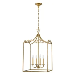 French Distressed Gold Candle Square Lantern Chandelier