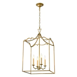 French Distressed Gold Candle Square Lantern Chandelier