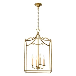 French Distressed Gold Candle Square Lantern Chandelier