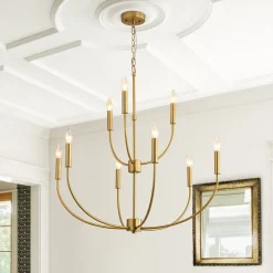 French Farmhouse Brass 2-Tier Candle Style Chandelier