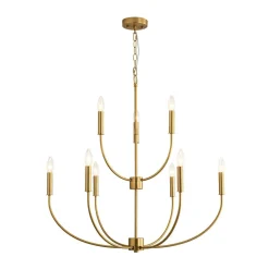 French Farmhouse Brass 2-Tier Candle Style Chandelier