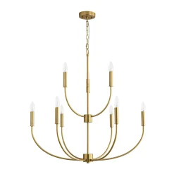 French Farmhouse Brass 2-Tier Candle Style Chandelier