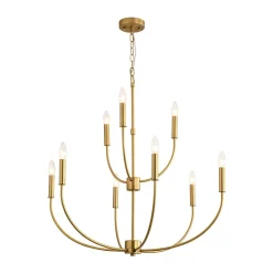 French Farmhouse Brass 2-Tier Candle Style Chandelier