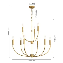 French Farmhouse Brass 2-Tier Candle Style Chandelier