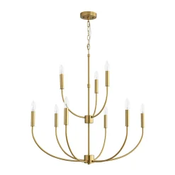 French Farmhouse Brass 2-Tier Candle Style Chandelier