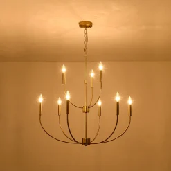 French Farmhouse Brass 2-Tier Candle Style Chandelier