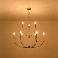 French Farmhouse Brass 2-Tier Candle Style Chandelier
