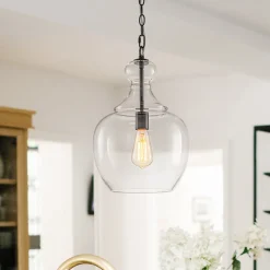 French Farmhouse 1-Light Glass Bell Kitchen Pendant Light