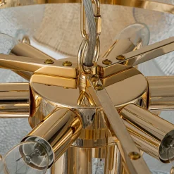 French Gold Layered Ginkgo Leaf Textured Glass Chandelier