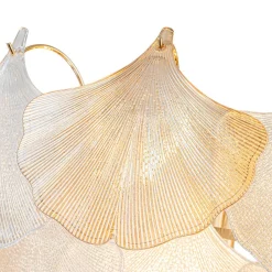French Gold Layered Ginkgo Leaf Textured Glass Chandelier
