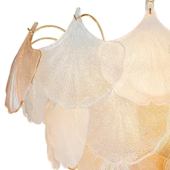 French Gold Layered Ginkgo Leaf Textured Glass Chandelier