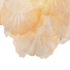 French Gold Layered Ginkgo Leaf Textured Glass Chandelier