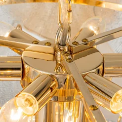 French Gold Layered Ginkgo Leaf Textured Glass Chandelier