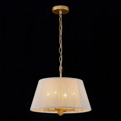 French 4-Light Candle Woven Beige Thread Drum Cage Pendant