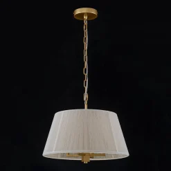 French 4-Light Candle Woven Beige Thread Drum Cage Pendant
