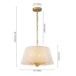 French 4-Light Candle Woven Beige Thread Drum Cage Pendant