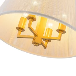 French 4-Light Candle Woven Beige Thread Drum Cage Pendant