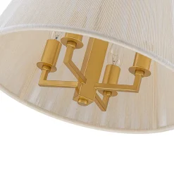 French 4-Light Candle Woven Beige Thread Drum Cage Pendant
