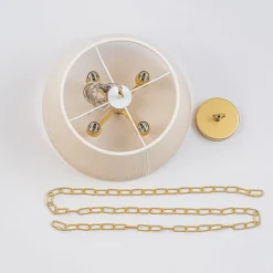 French 4-Light Candle Woven Beige Thread Drum Cage Pendant