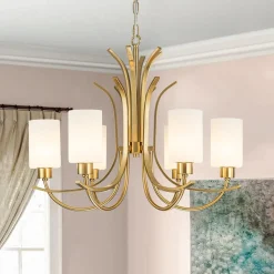 French 6-Light Frosted Glass Shade Scrolling Chandelier