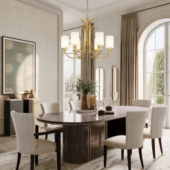 French 6-Light Frosted Glass Shade Scrolling Chandelier