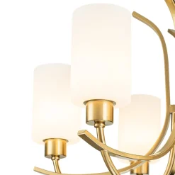 French 6-Light Frosted Glass Shade Scrolling Chandelier