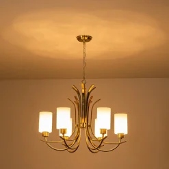 French 6-Light Frosted Glass Shade Scrolling Chandelier