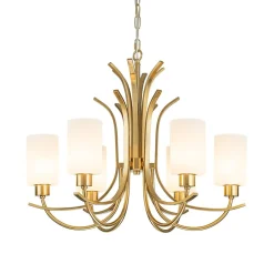 French 6-Light Frosted Glass Shade Scrolling Chandelier