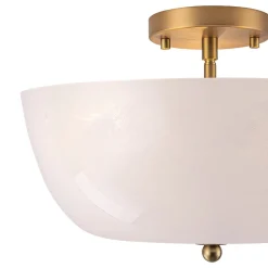 French 3-Light White Clouded Glass Round Semi Flush Mount