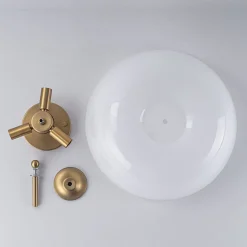 French 3-Light White Clouded Glass Round Semi Flush Mount
