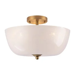 French 3-Light White Clouded Glass Round Semi Flush Mount