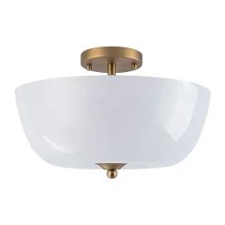 French 3-Light White Clouded Glass Round Semi Flush Mount