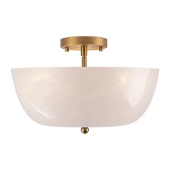 French 3-Light White Clouded Glass Round Semi Flush Mount