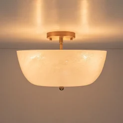 French 3-Light White Clouded Glass Round Semi Flush Mount