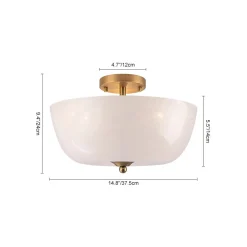 French 3-Light White Clouded Glass Round Semi Flush Mount