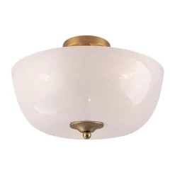 French 3-Light White Clouded Glass Round Semi Flush Mount