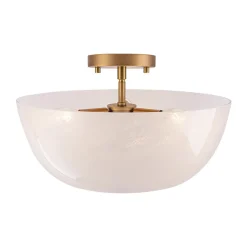 French 3-Light White Clouded Glass Round Semi Flush Mount