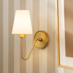 French 1-Light White Linen Conical Vanity Wall Sconce