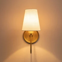 French 1-Light White Linen Conical Vanity Wall Sconce